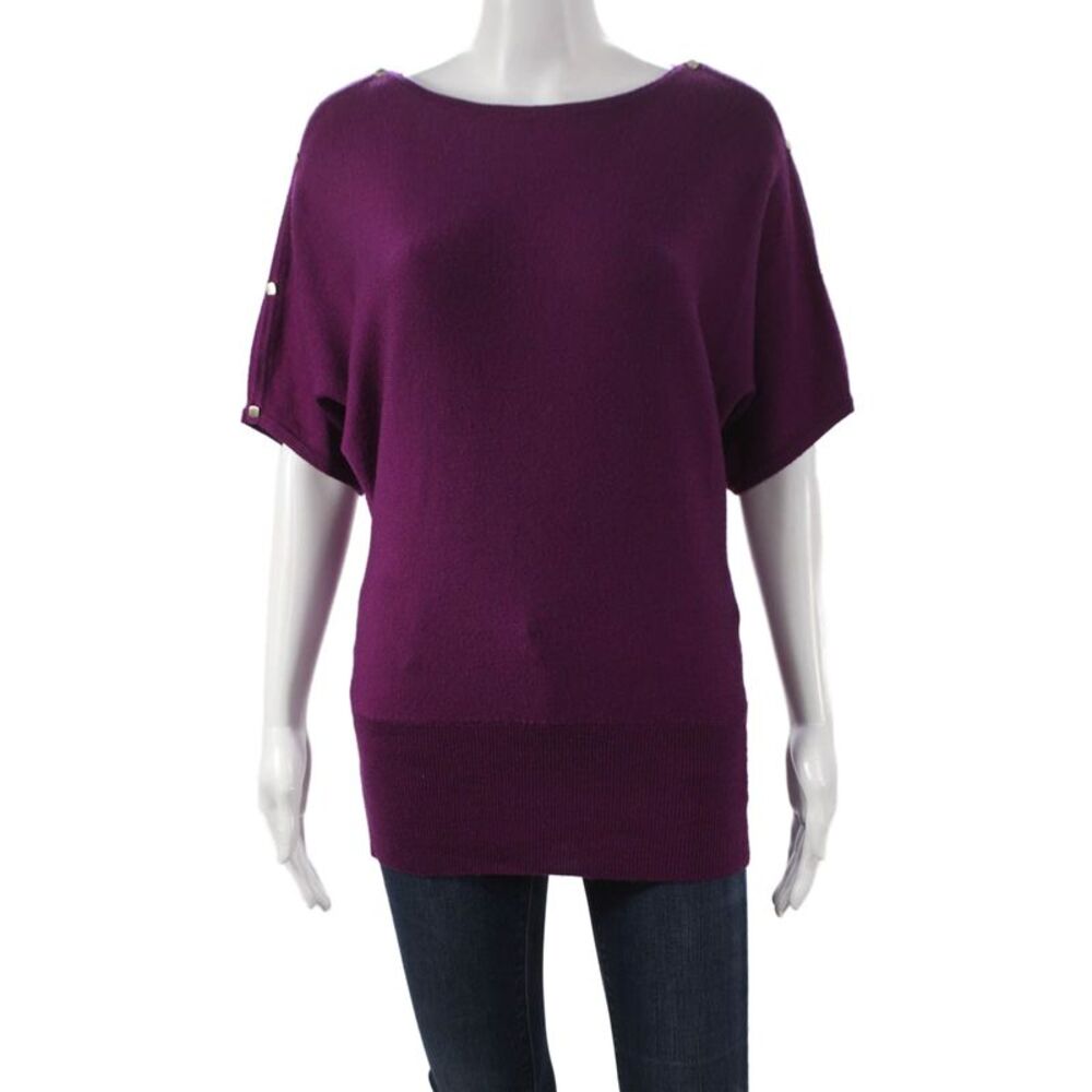 Worth Womens Purple Wool Boat Neck Pullover Sweater Short Sleeve Size 0P